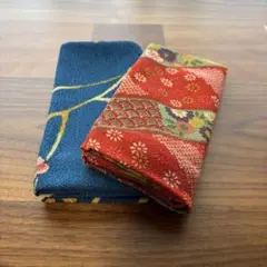 【即発送】ちりめん 風呂敷2枚セット 昭和レトロ 花柄 青色×赤色 ※他多数出品