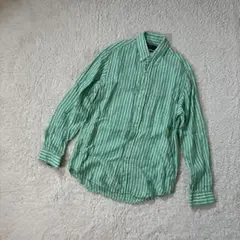 ラルフローレン　リネンシャツ　グリーン×ホワイト　Sサイズ