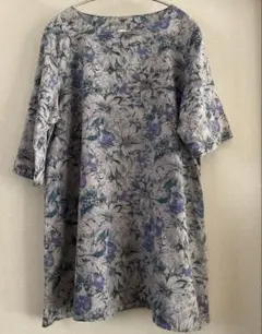 ハンドメイド　花柄チュニック　ワンピース　5〜7分袖　綿100%