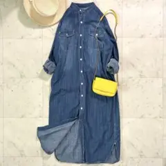 美品♪アーバンリサーチ インディゴデニムシャツワンピース 長袖 L相当 ネイビー