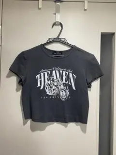 ベルシュカ Tシャツ トップス グレー 半袖 バイク プリント 夏 クロップド