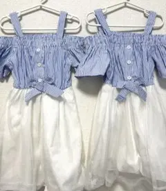 美品【130、120㌢】オフショルダー ストライプ ワンピース 2着セット