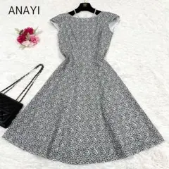 ANAYI ワンピース レース 小花柄 刺繍 総柄 フレンチスリーブ ひざ丈