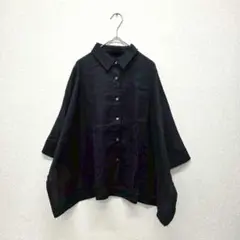 クロシェ トップス シャツ シアーシャツ 半袖 綿 麻 リネンブラック M