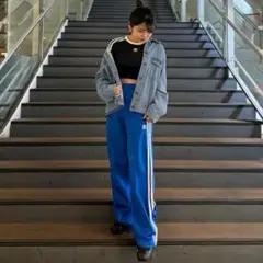 アディダス 青 ルーズ ファイヤーバード トラックパンツ ワイドレッグ 2XL