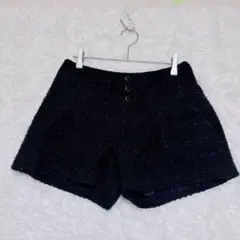 【リューデベー】ショートパンツ　ツイード風　カジュアル ブラック　きれいめ