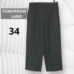 【TOMORROW LAND】プリーツ入り ワイドレッグスラックス/黒　34