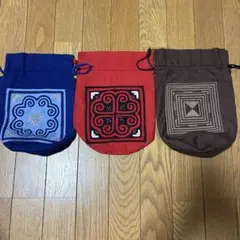 タイ　カラフル巾着袋3点セット