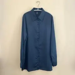 SHEIN レディースシャツ カットソー ネイビー シンプル シアー サテン