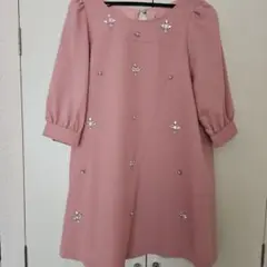 RedyAzel ビジュー装飾 長袖ワンピース ピンク