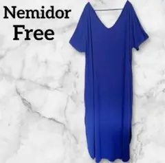 ⭐️Nemidor 【US24】ブルー Vネック 半袖 ワンピース カットソー