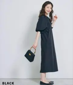 【美品】basement onlineボリュームパフスリーブワンピ　ロング丈黒