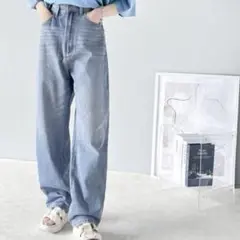 クラシカルエルフ ゆったり ハイウエスト ワイド ストレート デニム パンツ L