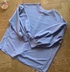 ライトブルー パフスリーブ ブラウス 大きめM