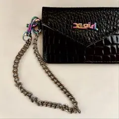 X-girlブラッククロコ調カードケースチェーン付き定期入れムシンサスタンダード