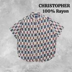 CHRISTOPHER 100% Rayon 総柄 半袖シャツ レギュラーカラー