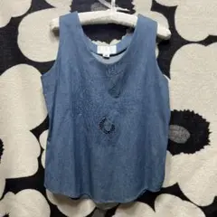 デニムブルー刺繍タンクトップ XS