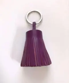 【ラスト1 】本革　オシャレ　パープル フリンジデザイン キーホルダー