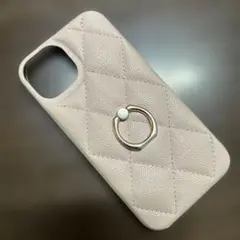 キルティング iPhone14ケース リングスタンド付き 薄いピンク