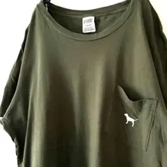 ピンク PINK ドッグ ポケット Tシャツ L カーキ グリーン 緑 古着