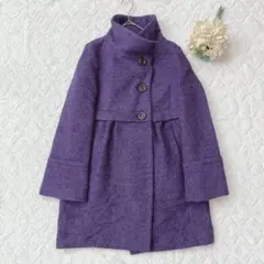 【美品】エスピエ　Aラインコート　軽量　パープル　ハイネック　ウール混　M♡