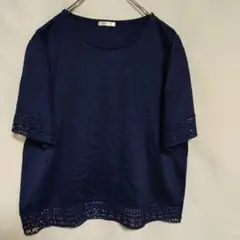 GLACIER トップス レース編み半袖 ネイビー L