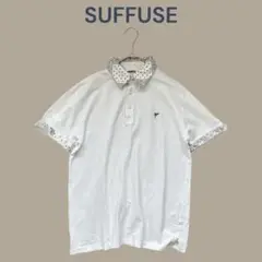 【SUFFUSE】M　白　ペイズリー柄　ポロシャツ　2WAY襟・袖　カジュアル
