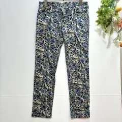 【adonis green】美品！スキニーパンツ　花柄　総柄　ネイビー　2