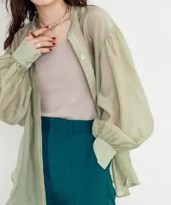 w closet シアーシャツ グリーン 大きいサイズ