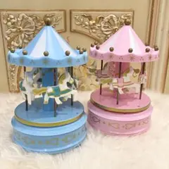 メリーゴーランド オルゴール ピンク・ブルー 2点