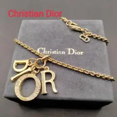 美品 Christian Dior ラインストーン ロゴスイングトップ ゴールド
