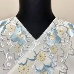 半襟❣白に水色系✨新品 16 刺繍半衿 日本製 上品な仕上がり❗️ 1107③
