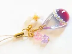 643　花しずく　桃紫青　ストラップ