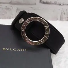ブルガリ BVLGARI ロゴマニア サークルロゴ シルバーバックル ベルト 黒