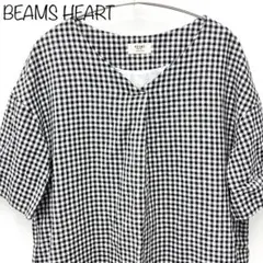 【BEAMS HEART】半袖チュニック　ギンガムチェック　綿　麻