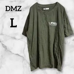 DMZ【L】韓国DMZ（非武装地帯）半袖Tシャツ オリーブ ロゴプリント