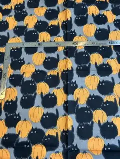 黒猫とカボチャの綿プリント生地