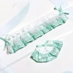★No.1057 にじぱぺっと ぬい服 ヘッドドレス スタイ ミント チェック