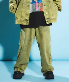 オーバーダイデニムバギーパンツ　イエロー