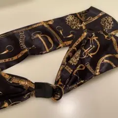 ベルト黒と金のシルク風スカーフ 幅3〜10cm 長さ120cm