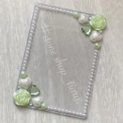 B8【薔薇＊ハート＊ビジュー＊パール】硬質ケース♡デコ♡グリーン・ホワイト系