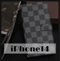 チェック柄 手帳型 iPhoneケース iPhone14 ブラック