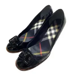 バーバリーブルーレーベル BURBERRY パンプス ノバチェック ベルト 黒