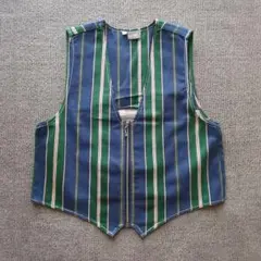 90sユーロファンクワークベストマルチストライプバック刺繍フルジップUSA製L