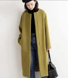 IENA ラムウールノーカラーロングコート