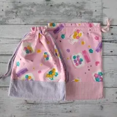 ハンドメイド　巾着袋　小　２枚セット/　48
