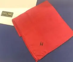 新品✨ CELINEセリーヌ スカーフ ポケットチーフ　赤　総柄 絹 エンジ