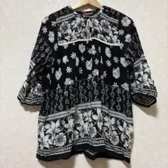 シニア　ミセス　婦人服　七分袖　チュニック　カットソー　薄手　ブラウス　透け感