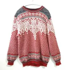 【L】ニット セーター アルパカ ボリビア産 赤 レッド 古着 冬服