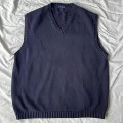 LANDS' END コットンニットベスト ネイビー XL